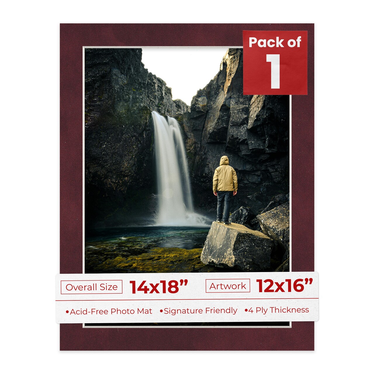 Dark Red Suede Mat Board for 14x18 Frames - Fits 12x16 Photos